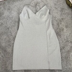 Divided Strapless Silver Dress